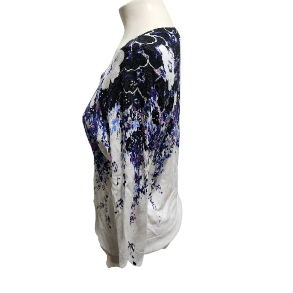 White House Black Market L Floral Print Cardigan Sweater Button Front Purple - Picture 3 of 5